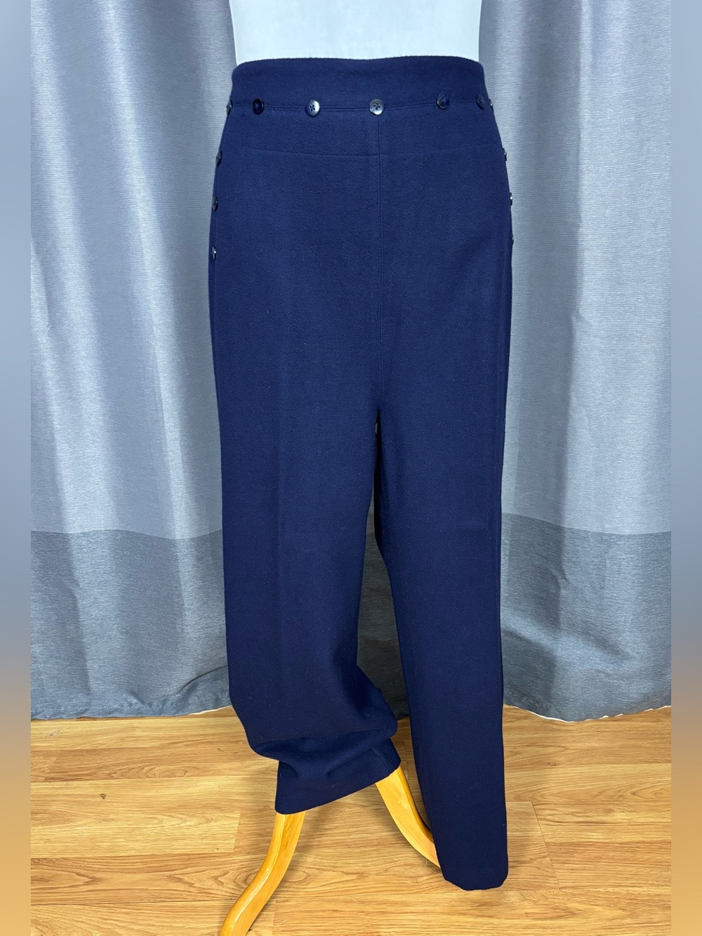 NWT Frances Valentine Navy Blue Wide Leg Wool Sailor Pants 16